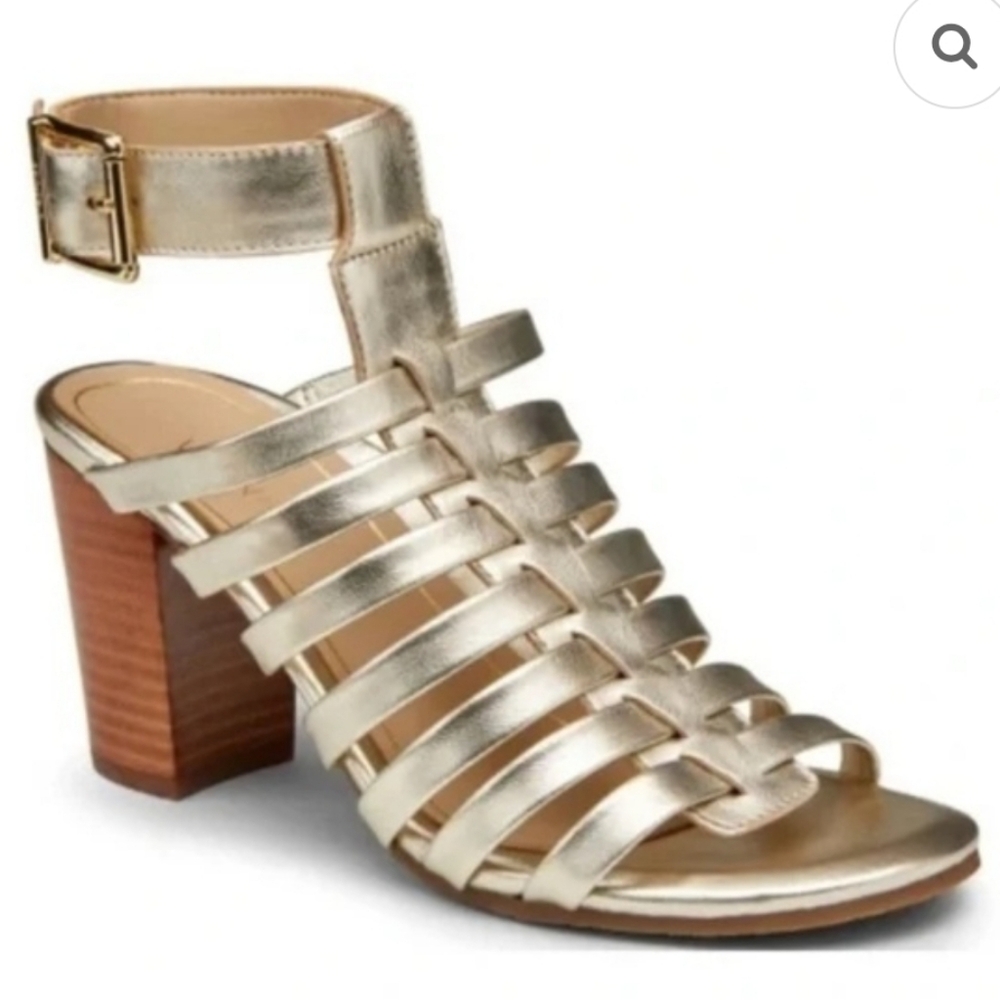 Vionic Metallic Gold Strappy Block Heel Sandals